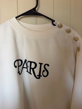 H&M Cream 'PARIS' Button-Shoulder Sweatshirt with Gold Buttons